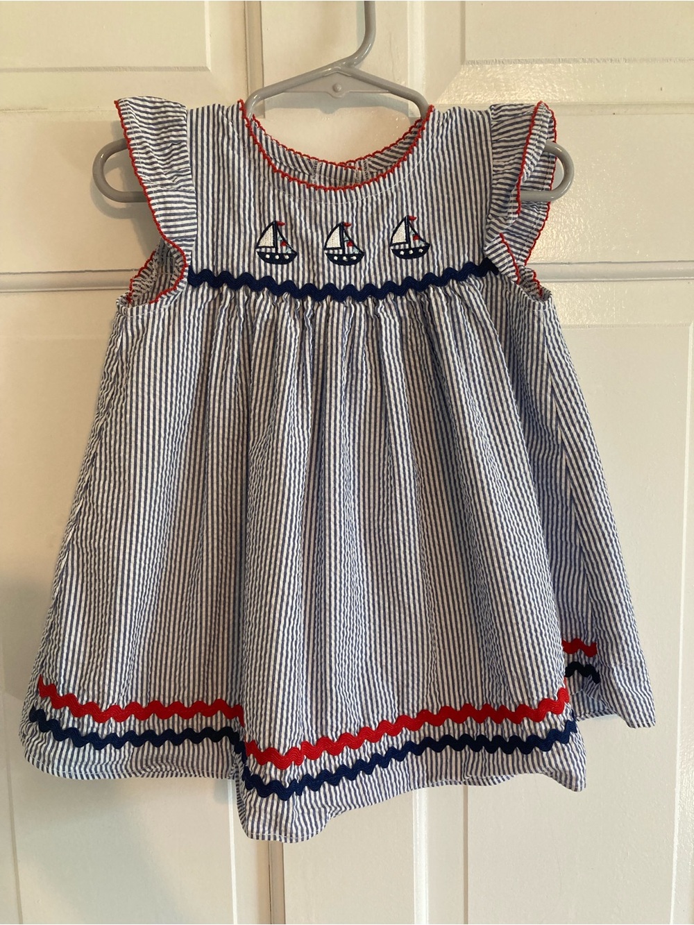 Good Lad Navy & White Seersucker Sailboat Dress